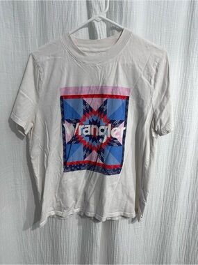 Wrangler White Tee with Blue & Pink Star Quilt Graphic